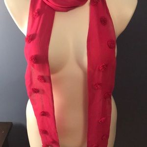 Pink silky scarf with poms